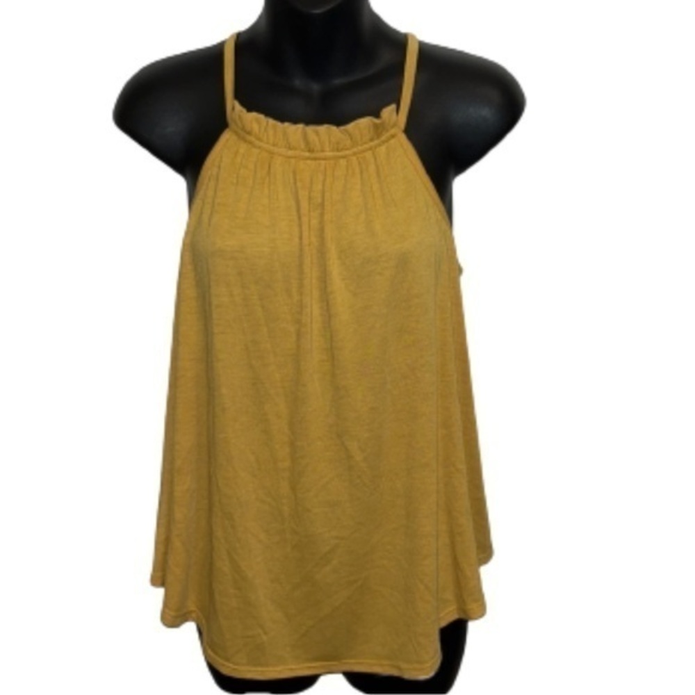 Loveappella solid ruffle halter tank in sunflower (burnt yellow) NWT size S